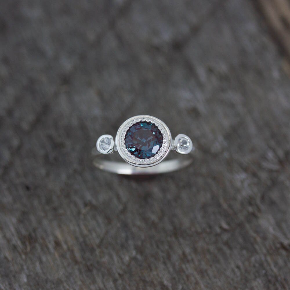 White Sapphire and Alexandrite Silver Ring - Madelynn Cassin Designs