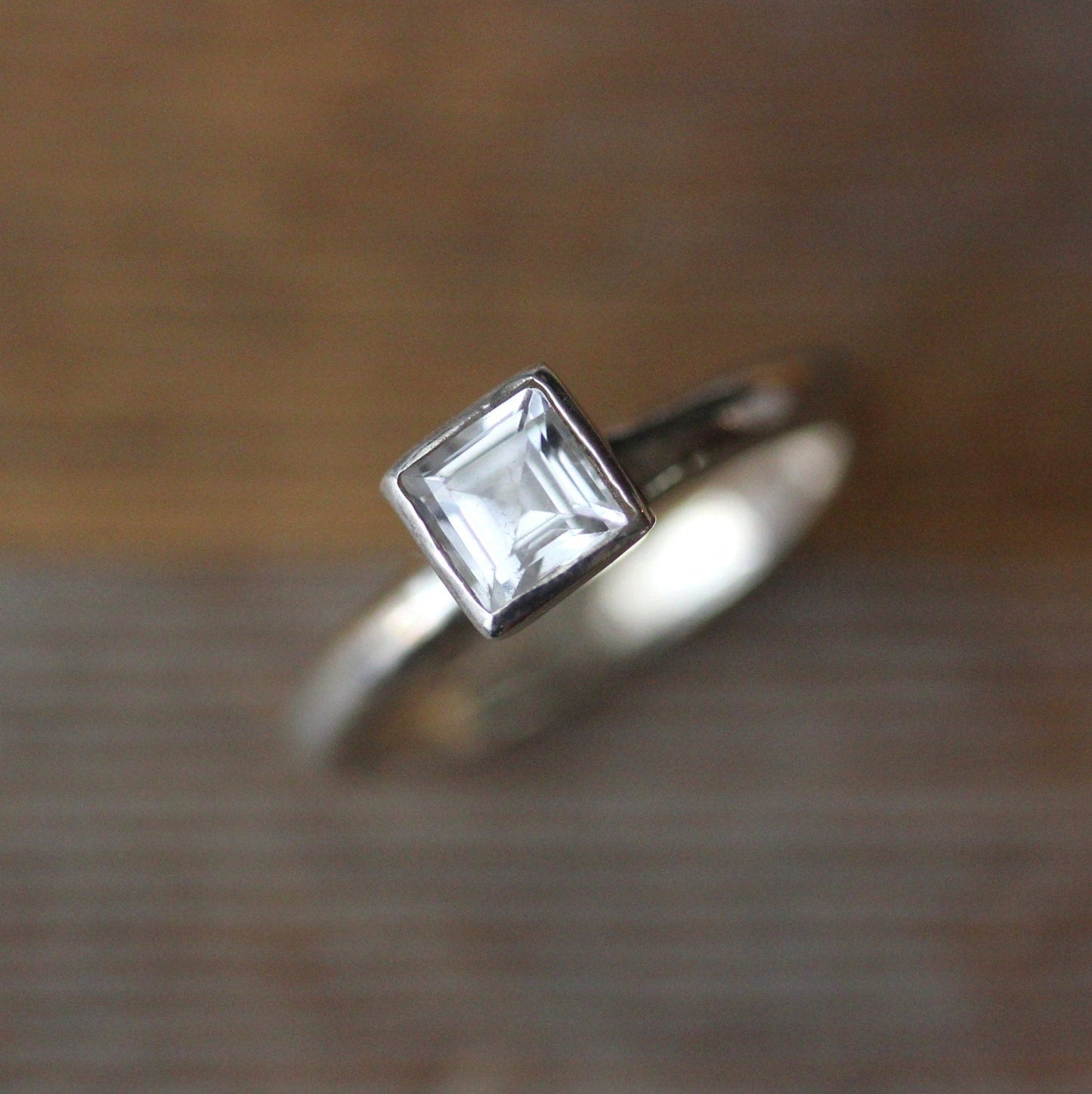 White Topaz Square Princess Cut Solitaire - Madelynn Cassin Designs