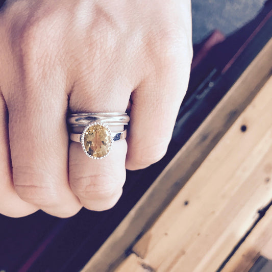 Yellow Citrine Ring Miligrain Detail Ring - Madelynn Cassin Designs